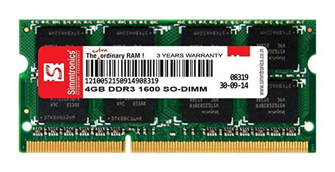 Simmtronics 4GB DDR3 Laptop RAM 1600 MHz (PC 12800)